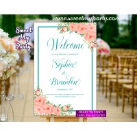 Coral turquoise Wedding Welcome Sign,Peach turquoise Wedding Welcome sign,(111w)